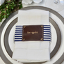 Fabric/Leather Style Napkin Wrap SET(4) - Navy Stripe