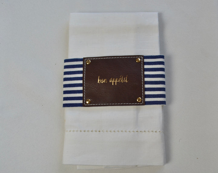 Fabric/Leather Style Napkin Wrap - Navy Stripe
