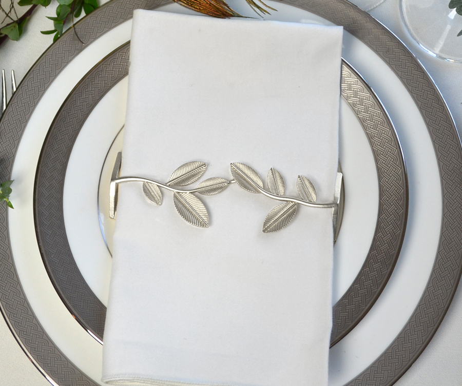 Leaf Napkin Wrap Set (4) - Silver