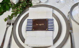 Fabric/Leather Style Napkin Wrap SET(4) - Navy Stripe